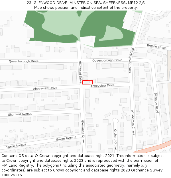23, GLENWOOD DRIVE, MINSTER ON SEA, SHEERNESS, ME12 2JS: Location map and indicative extent of plot