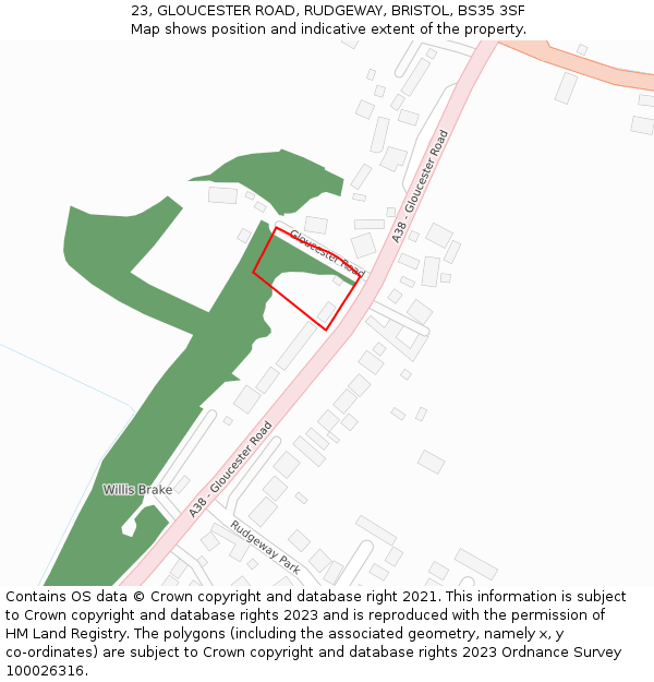23, GLOUCESTER ROAD, RUDGEWAY, BRISTOL, BS35 3SF: Location map and indicative extent of plot