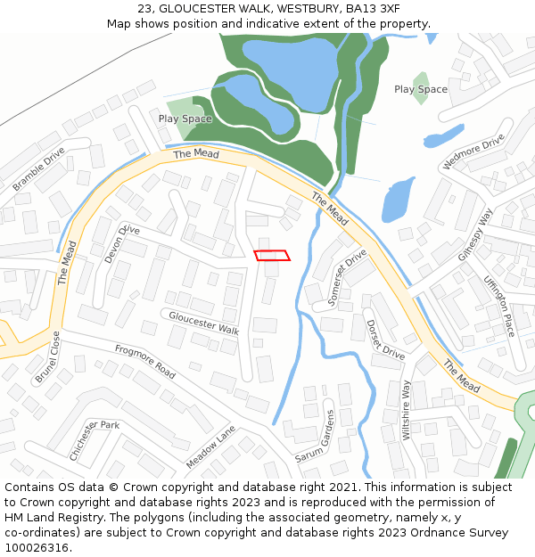 23, GLOUCESTER WALK, WESTBURY, BA13 3XF: Location map and indicative extent of plot