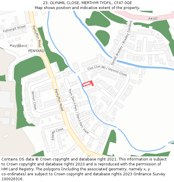 23, GLYNMIL CLOSE, MERTHYR TYDFIL, CF47 0GE: Location map and indicative extent of plot