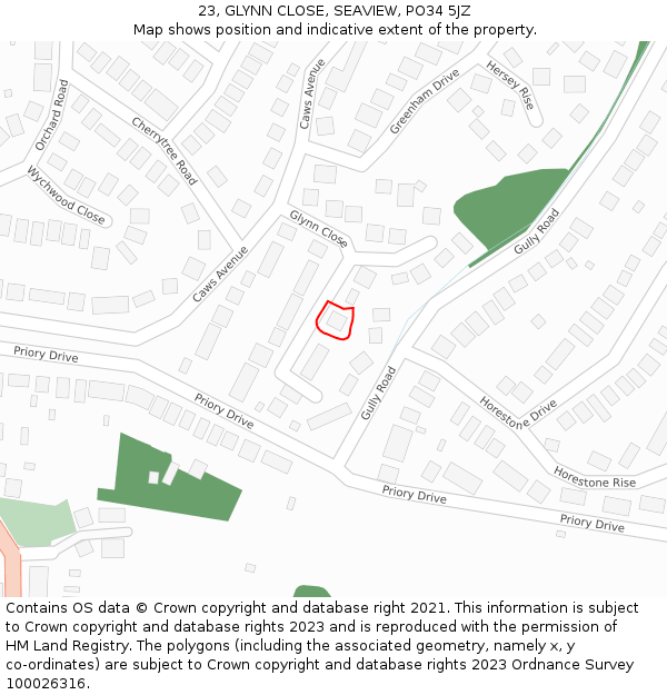 23, GLYNN CLOSE, SEAVIEW, PO34 5JZ: Location map and indicative extent of plot