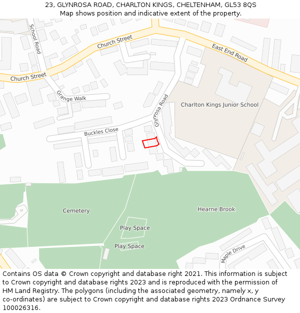 23, GLYNROSA ROAD, CHARLTON KINGS, CHELTENHAM, GL53 8QS: Location map and indicative extent of plot
