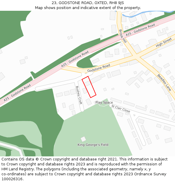 23, GODSTONE ROAD, OXTED, RH8 9JS: Location map and indicative extent of plot