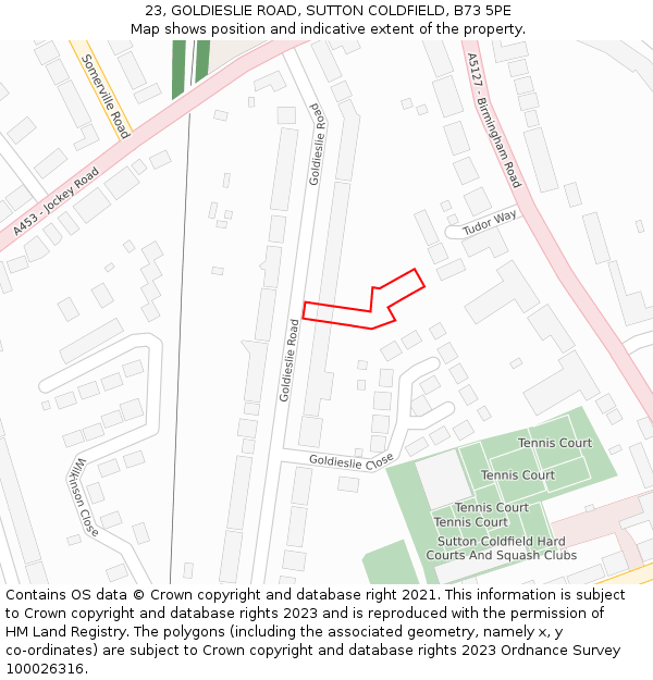 23, GOLDIESLIE ROAD, SUTTON COLDFIELD, B73 5PE: Location map and indicative extent of plot