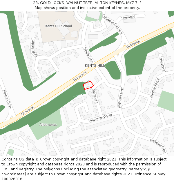 23, GOLDILOCKS, WALNUT TREE, MILTON KEYNES, MK7 7LF: Location map and indicative extent of plot