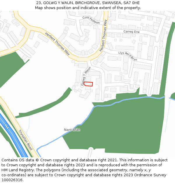 23, GOLWG Y WAUN, BIRCHGROVE, SWANSEA, SA7 0HE: Location map and indicative extent of plot