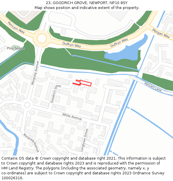 23, GOODRICH GROVE, NEWPORT, NP10 8SY: Location map and indicative extent of plot