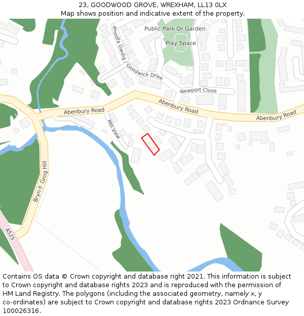 23, GOODWOOD GROVE, WREXHAM, LL13 0LX: Location map and indicative extent of plot