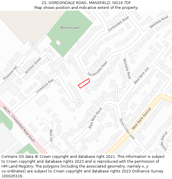 23, GORDONDALE ROAD, MANSFIELD, NG19 7DF: Location map and indicative extent of plot