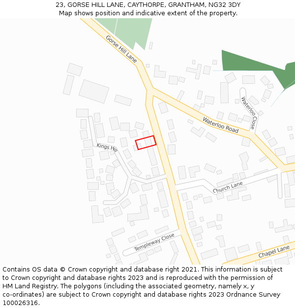 23, GORSE HILL LANE, CAYTHORPE, GRANTHAM, NG32 3DY: Location map and indicative extent of plot