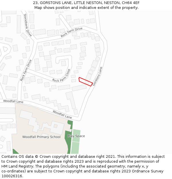 23, GORSTONS LANE, LITTLE NESTON, NESTON, CH64 4EF: Location map and indicative extent of plot