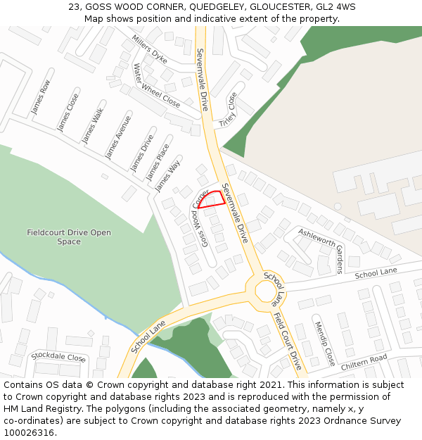 23, GOSS WOOD CORNER, QUEDGELEY, GLOUCESTER, GL2 4WS: Location map and indicative extent of plot