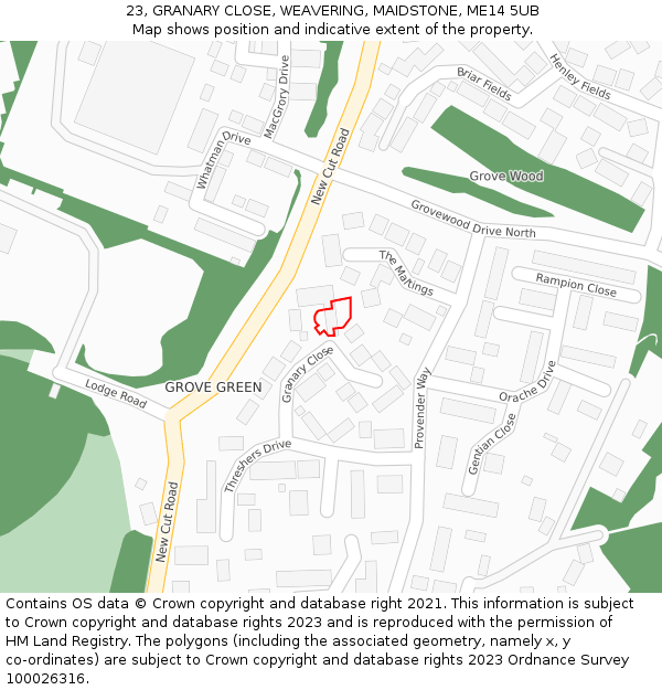 23, GRANARY CLOSE, WEAVERING, MAIDSTONE, ME14 5UB: Location map and indicative extent of plot