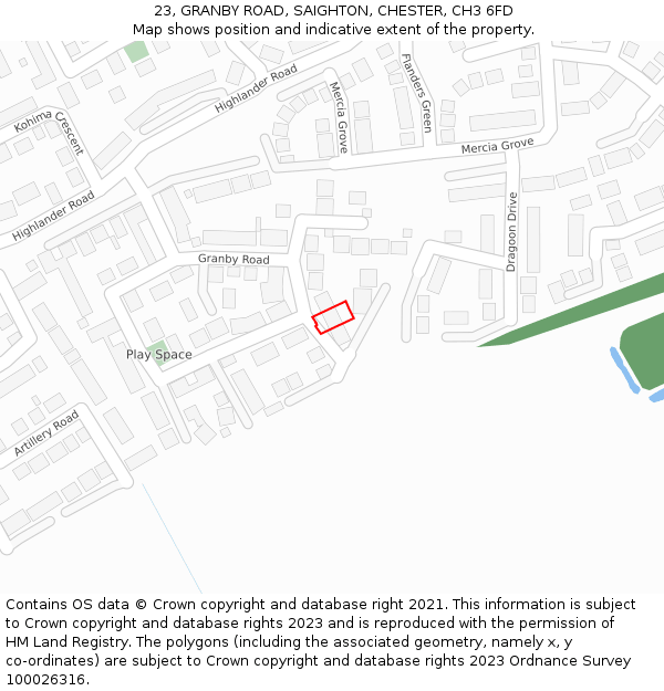 23, GRANBY ROAD, SAIGHTON, CHESTER, CH3 6FD: Location map and indicative extent of plot