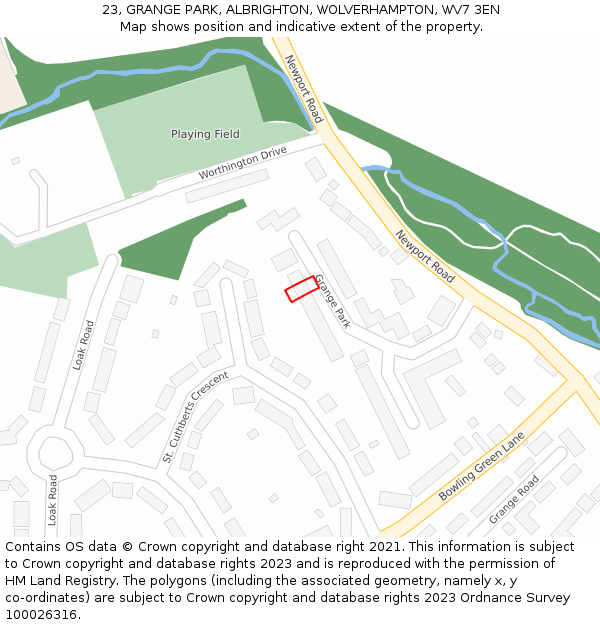 23, GRANGE PARK, ALBRIGHTON, WOLVERHAMPTON, WV7 3EN: Location map and indicative extent of plot