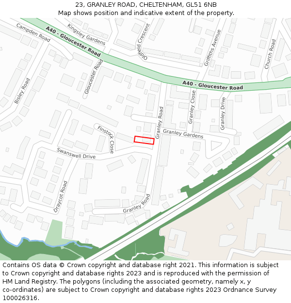 23, GRANLEY ROAD, CHELTENHAM, GL51 6NB: Location map and indicative extent of plot