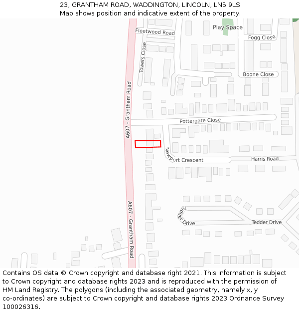 23, GRANTHAM ROAD, WADDINGTON, LINCOLN, LN5 9LS: Location map and indicative extent of plot