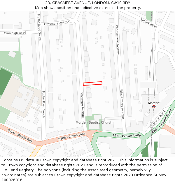23, GRASMERE AVENUE, LONDON, SW19 3DY: Location map and indicative extent of plot