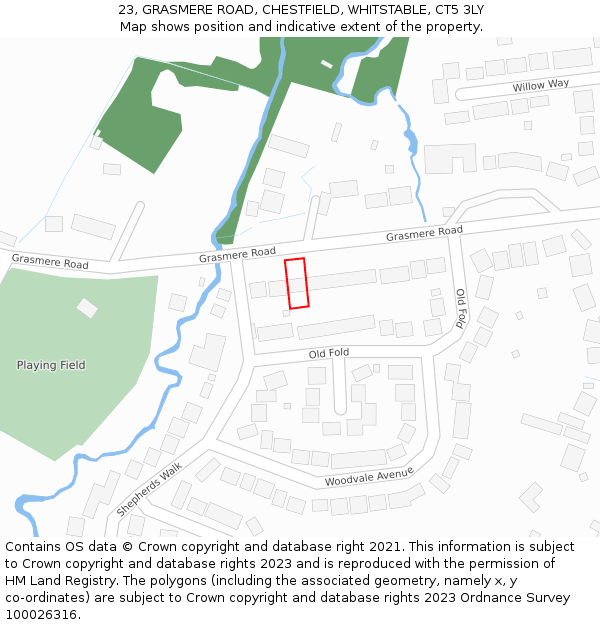 23, GRASMERE ROAD, CHESTFIELD, WHITSTABLE, CT5 3LY: Location map and indicative extent of plot