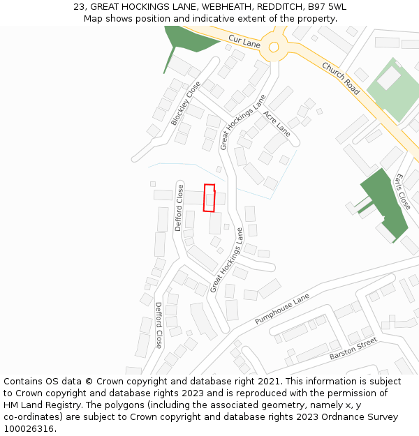 23, GREAT HOCKINGS LANE, WEBHEATH, REDDITCH, B97 5WL: Location map and indicative extent of plot