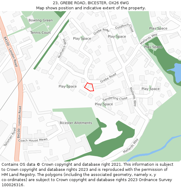 23, GREBE ROAD, BICESTER, OX26 6WG: Location map and indicative extent of plot