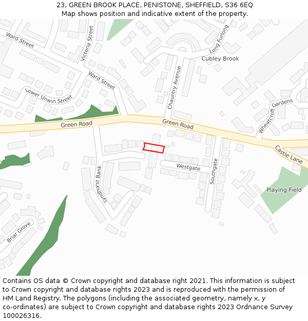 23, GREEN BROOK PLACE, PENISTONE, SHEFFIELD, S36 6EQ: Location map and indicative extent of plot