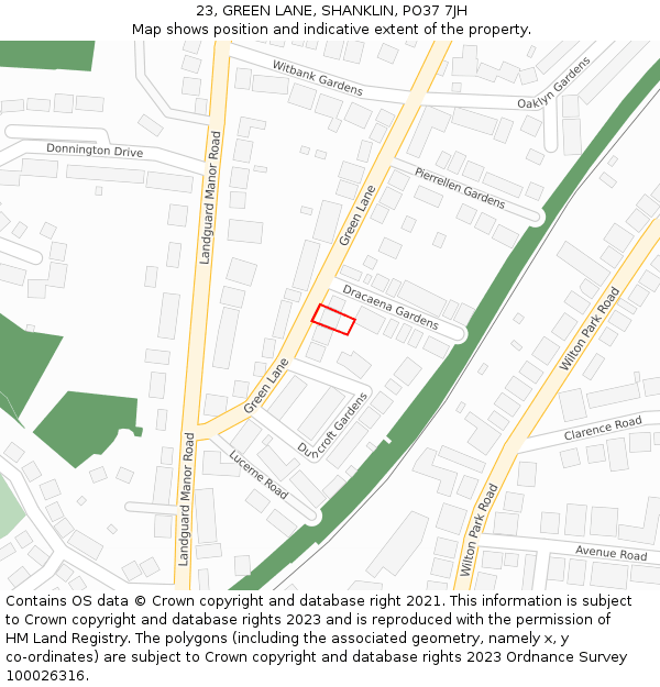 23, GREEN LANE, SHANKLIN, PO37 7JH: Location map and indicative extent of plot