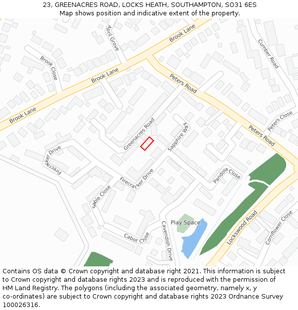 23, GREENACRES ROAD, LOCKS HEATH, SOUTHAMPTON, SO31 6ES: Location map and indicative extent of plot