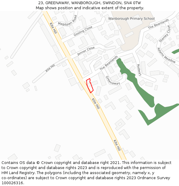 23, GREENAWAY, WANBOROUGH, SWINDON, SN4 0TW: Location map and indicative extent of plot