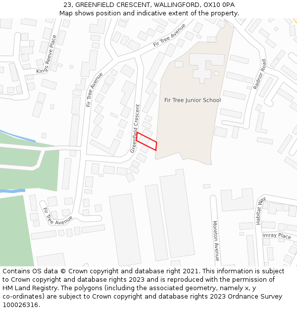 23, GREENFIELD CRESCENT, WALLINGFORD, OX10 0PA: Location map and indicative extent of plot