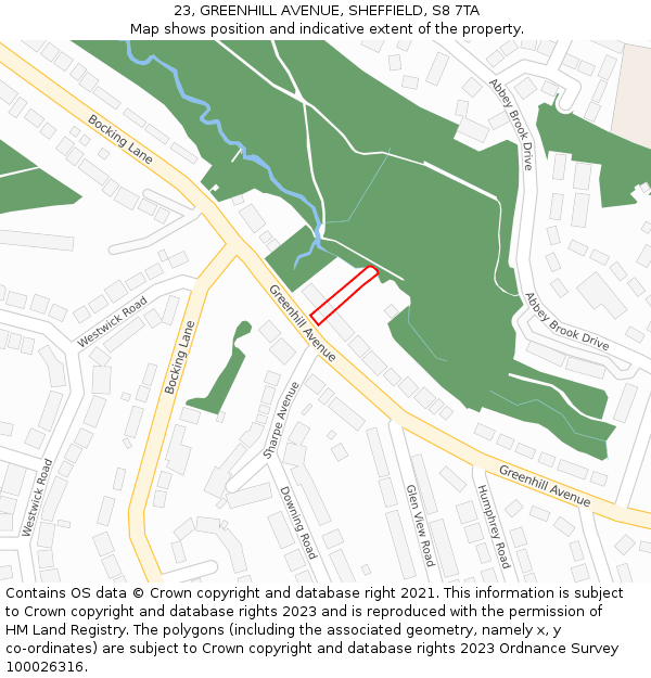 23, GREENHILL AVENUE, SHEFFIELD, S8 7TA: Location map and indicative extent of plot