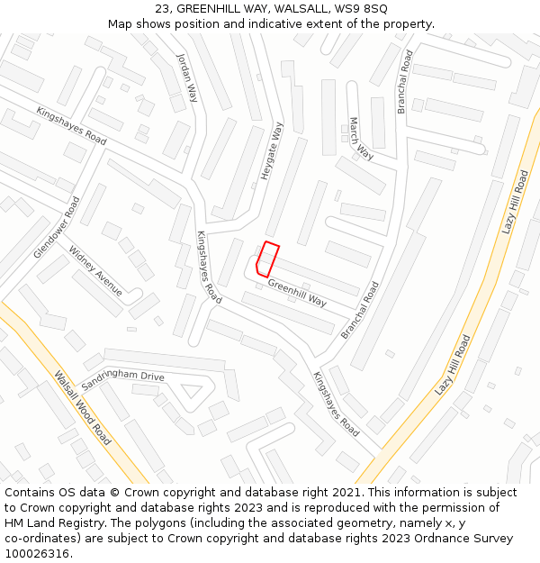 23, GREENHILL WAY, WALSALL, WS9 8SQ: Location map and indicative extent of plot