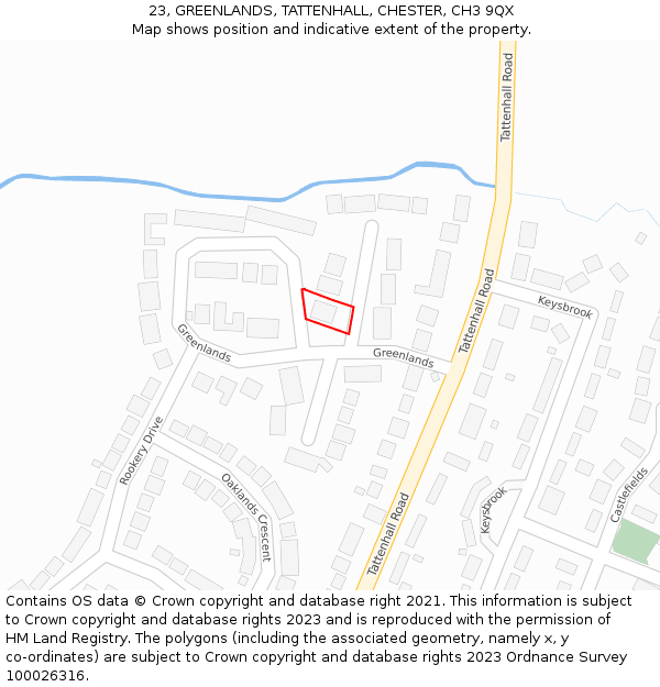 23, GREENLANDS, TATTENHALL, CHESTER, CH3 9QX: Location map and indicative extent of plot