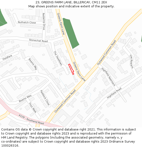 23, GREENS FARM LANE, BILLERICAY, CM11 2EX: Location map and indicative extent of plot