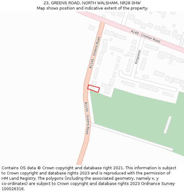 23, GREENS ROAD, NORTH WALSHAM, NR28 0HW: Location map and indicative extent of plot