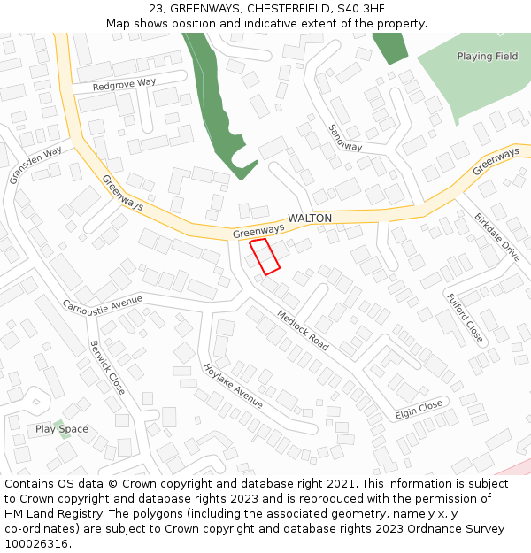 23, GREENWAYS, CHESTERFIELD, S40 3HF: Location map and indicative extent of plot