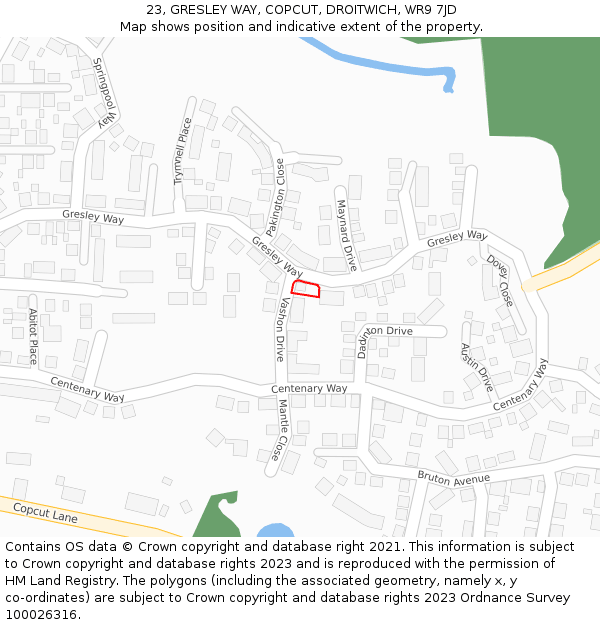 23, GRESLEY WAY, COPCUT, DROITWICH, WR9 7JD: Location map and indicative extent of plot