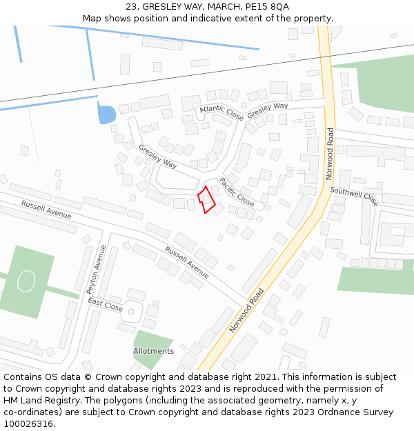 23, GRESLEY WAY, MARCH, PE15 8QA: Location map and indicative extent of plot