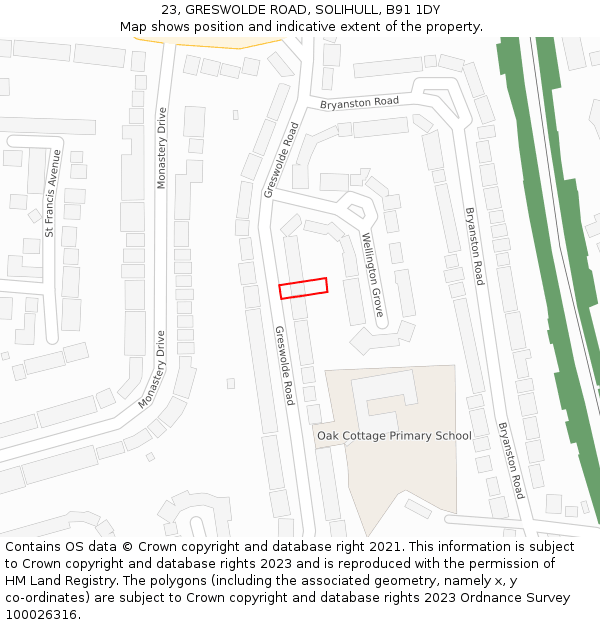 23, GRESWOLDE ROAD, SOLIHULL, B91 1DY: Location map and indicative extent of plot