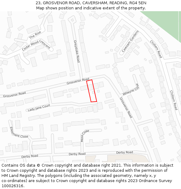 23, GROSVENOR ROAD, CAVERSHAM, READING, RG4 5EN: Location map and indicative extent of plot