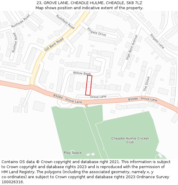 23, GROVE LANE, CHEADLE HULME, CHEADLE, SK8 7LZ: Location map and indicative extent of plot