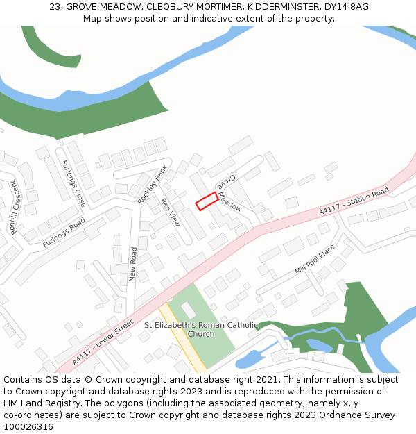 23, GROVE MEADOW, CLEOBURY MORTIMER, KIDDERMINSTER, DY14 8AG: Location map and indicative extent of plot
