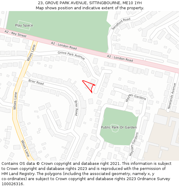 23, GROVE PARK AVENUE, SITTINGBOURNE, ME10 1YH: Location map and indicative extent of plot