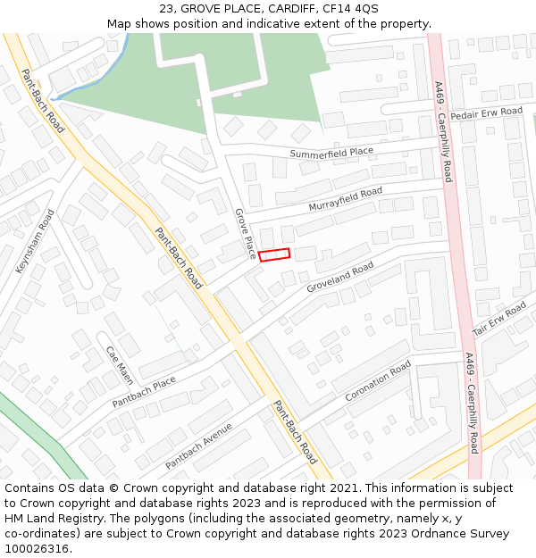 23, GROVE PLACE, CARDIFF, CF14 4QS: Location map and indicative extent of plot