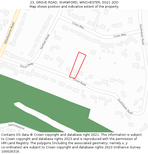 23, GROVE ROAD, SHAWFORD, WINCHESTER, SO21 2DD: Location map and indicative extent of plot