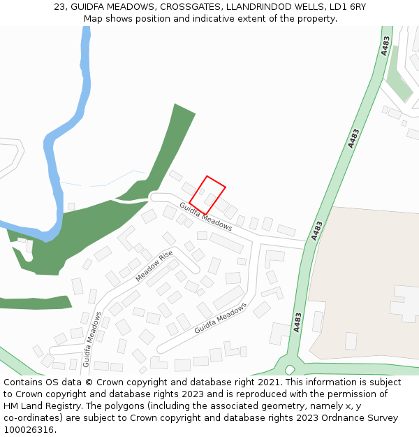 23, GUIDFA MEADOWS, CROSSGATES, LLANDRINDOD WELLS, LD1 6RY: Location map and indicative extent of plot