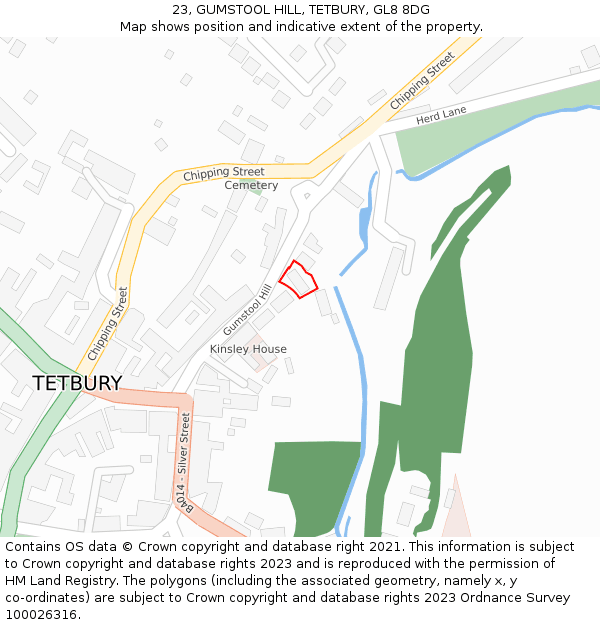 23, GUMSTOOL HILL, TETBURY, GL8 8DG: Location map and indicative extent of plot