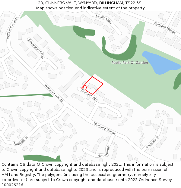 23, GUNNERS VALE, WYNYARD, BILLINGHAM, TS22 5SL: Location map and indicative extent of plot