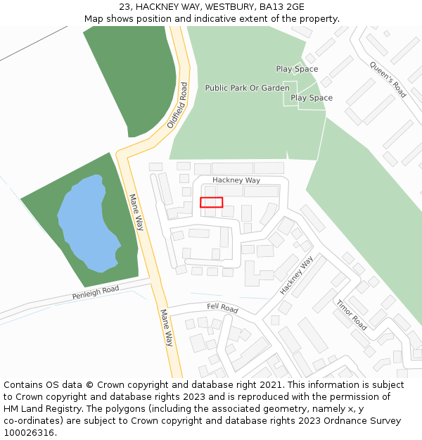 23, HACKNEY WAY, WESTBURY, BA13 2GE: Location map and indicative extent of plot