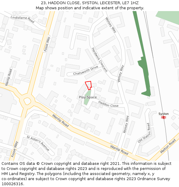 23, HADDON CLOSE, SYSTON, LEICESTER, LE7 1HZ: Location map and indicative extent of plot